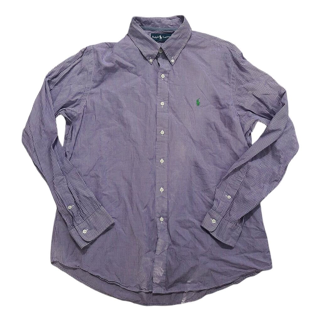 Ralph Lauren Mens Shirt X-Large Purple Check Custom Fit Small Pony 100% Cotton